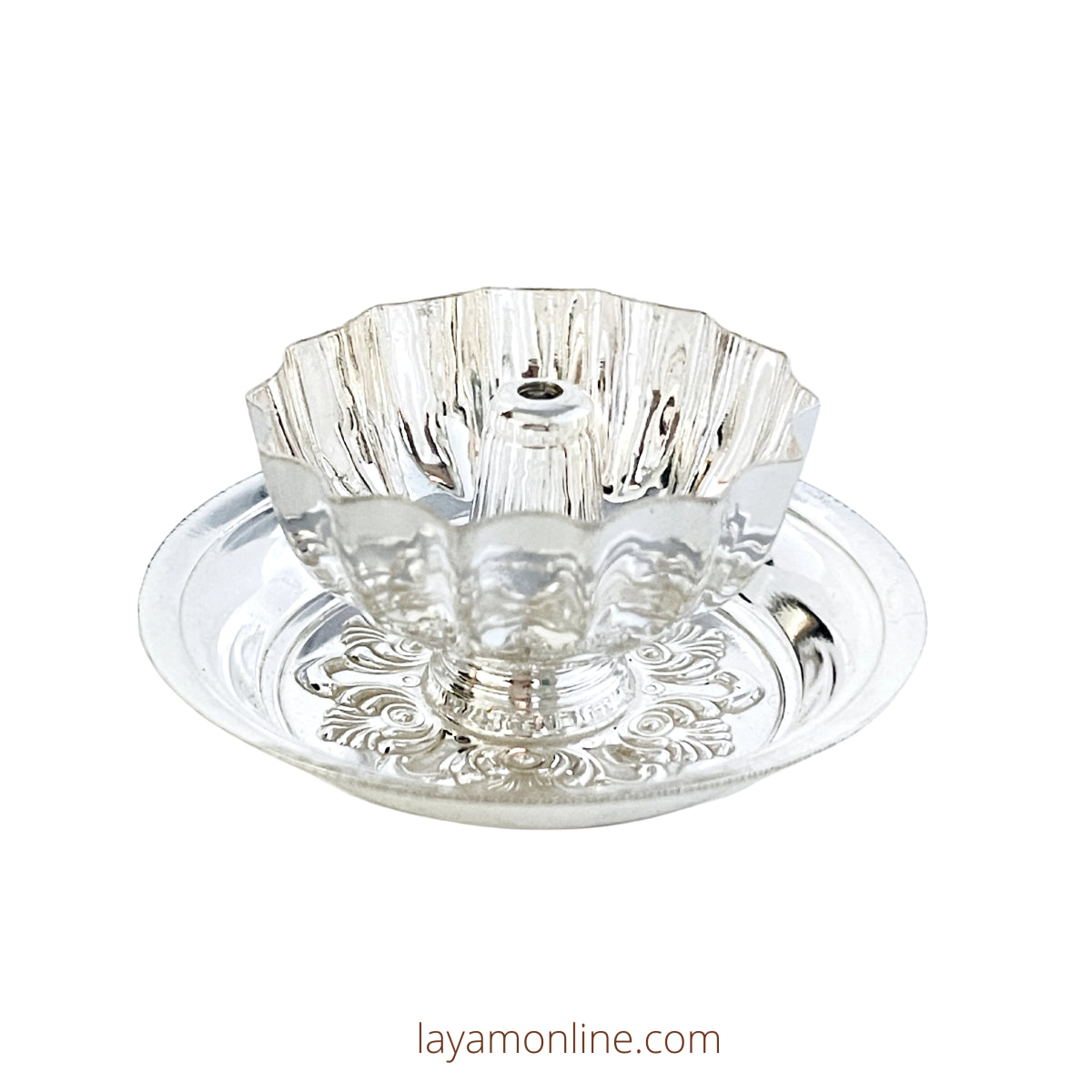 Silver Lotus Flower Deepam with Base Plate