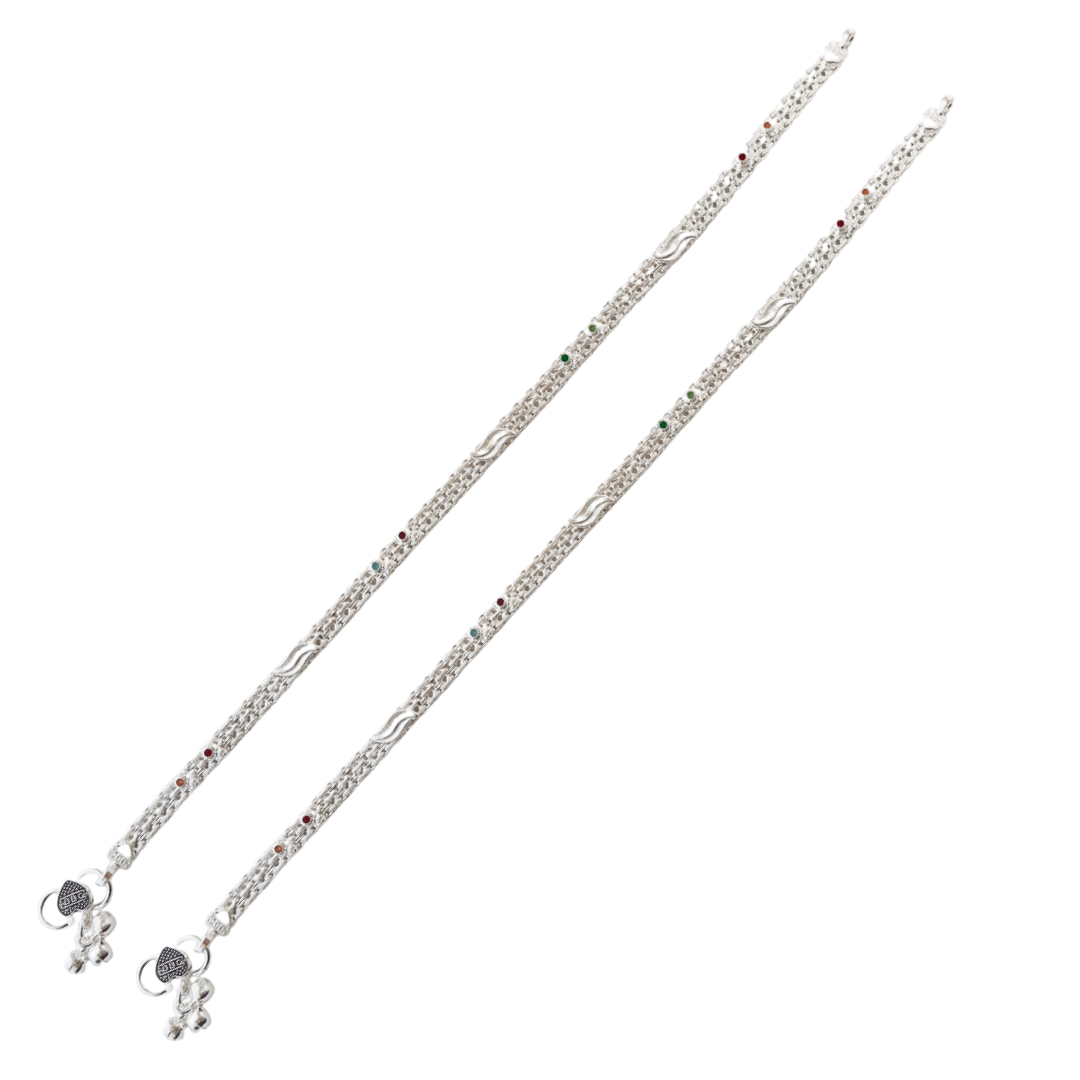 Silver Flat Chain Enamel Anklet-10 Inches