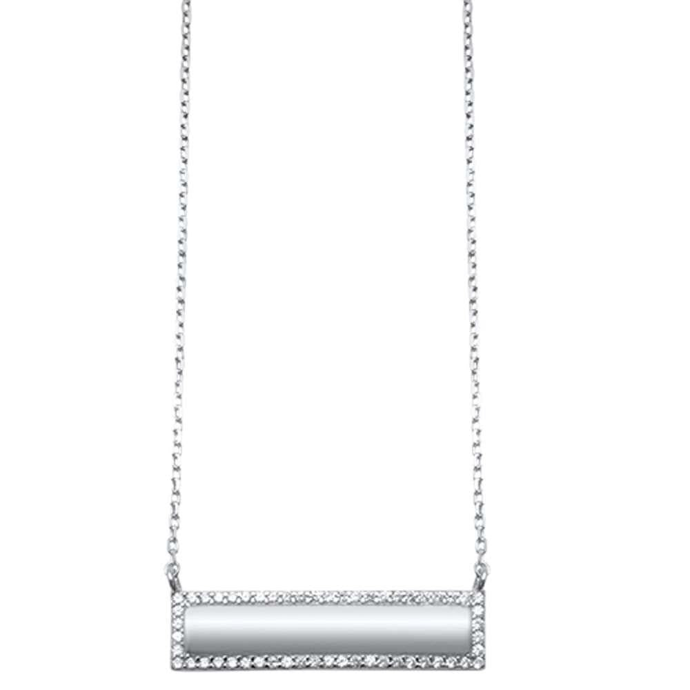 CZ Engraveable Bar Engraveable .925 Sterling Silver Necklace