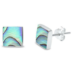 Silver Square Abalone Shell Stud Earrings
