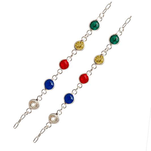 Silver Multicolor Stone  Bead Anklet-10 Inches