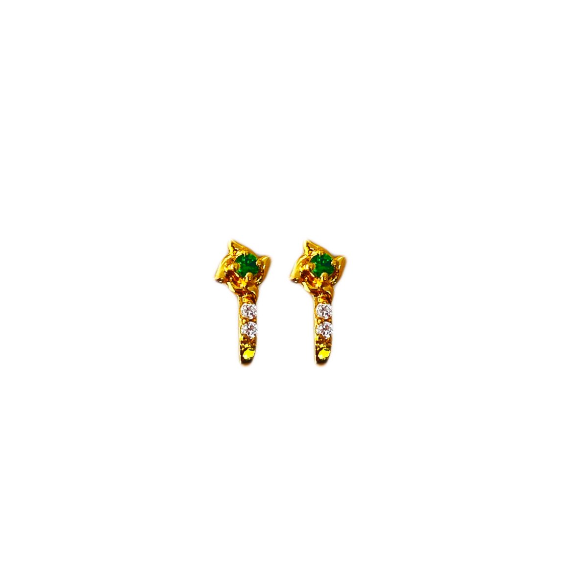 18KT Gold Green Centre Stone Curved Bottom Stud Earrings