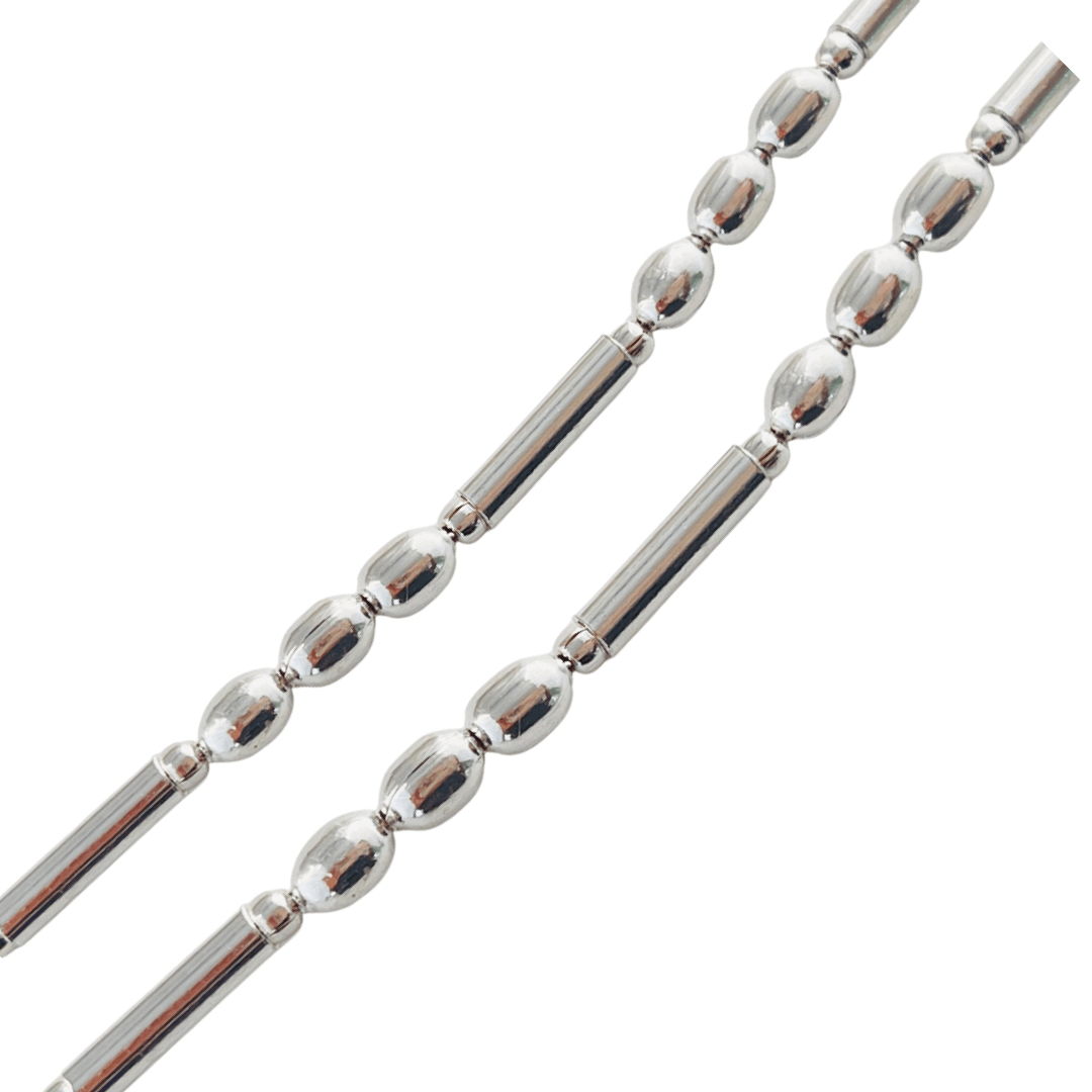 Silver Oval And Tube Bead Anklet-10 Inches