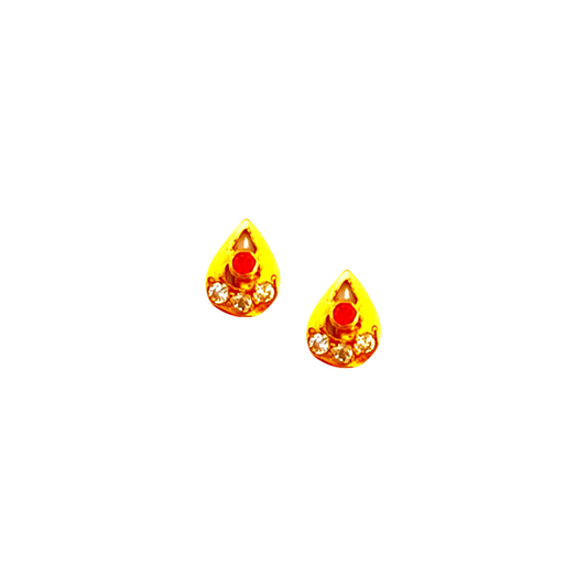 18KT Gold Tear Drop Orange Centre Stone Small Stud Earrings