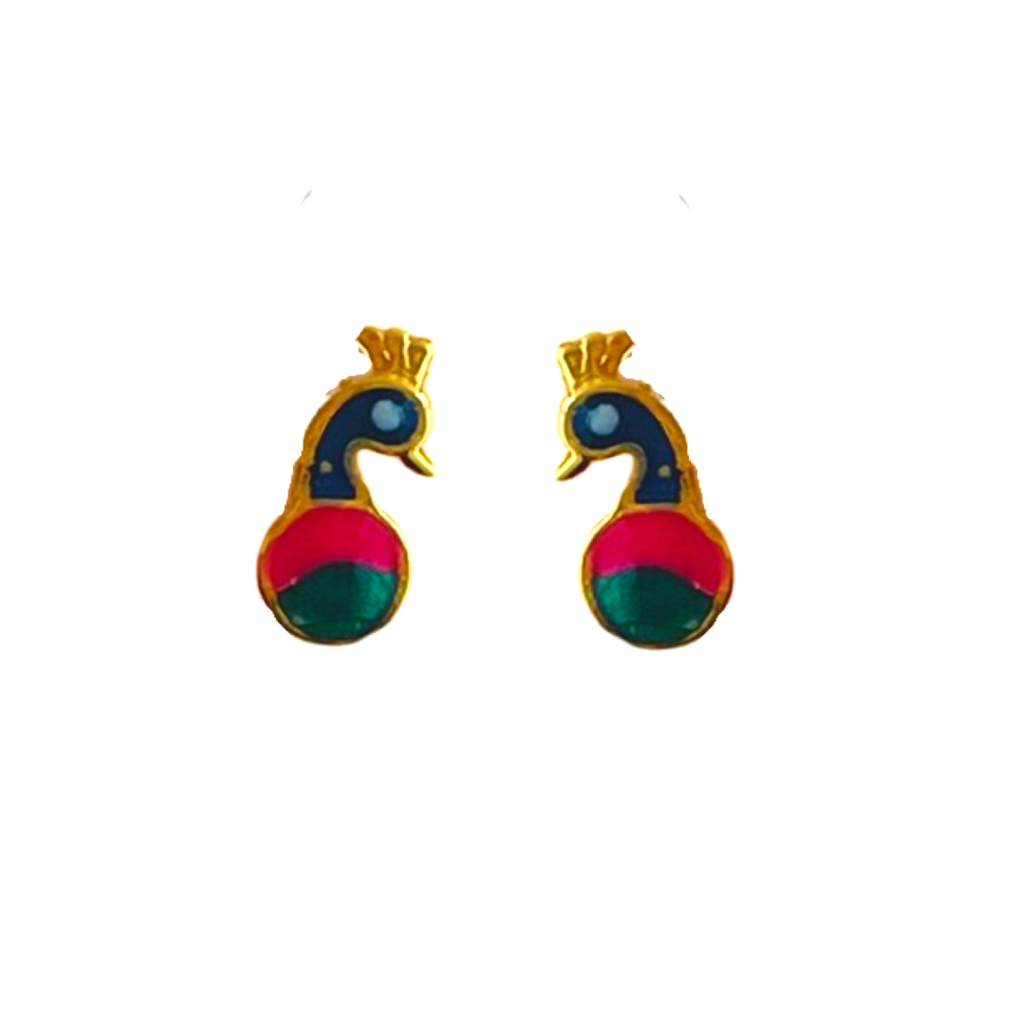 18KT Gold  Peacock Enamel Earrings