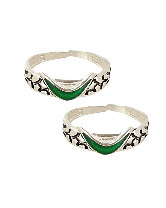 Silver Green Enamel Flower Toe rings