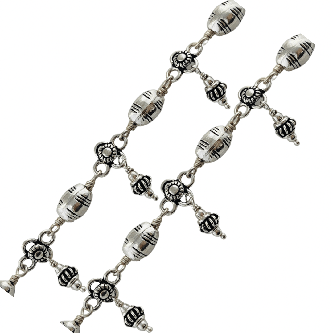 Silver Shell Drop Bead Anklet-10 Inches