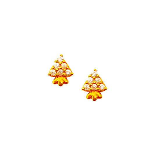 18KT Gold White Stone Triangular Stud Earrings
