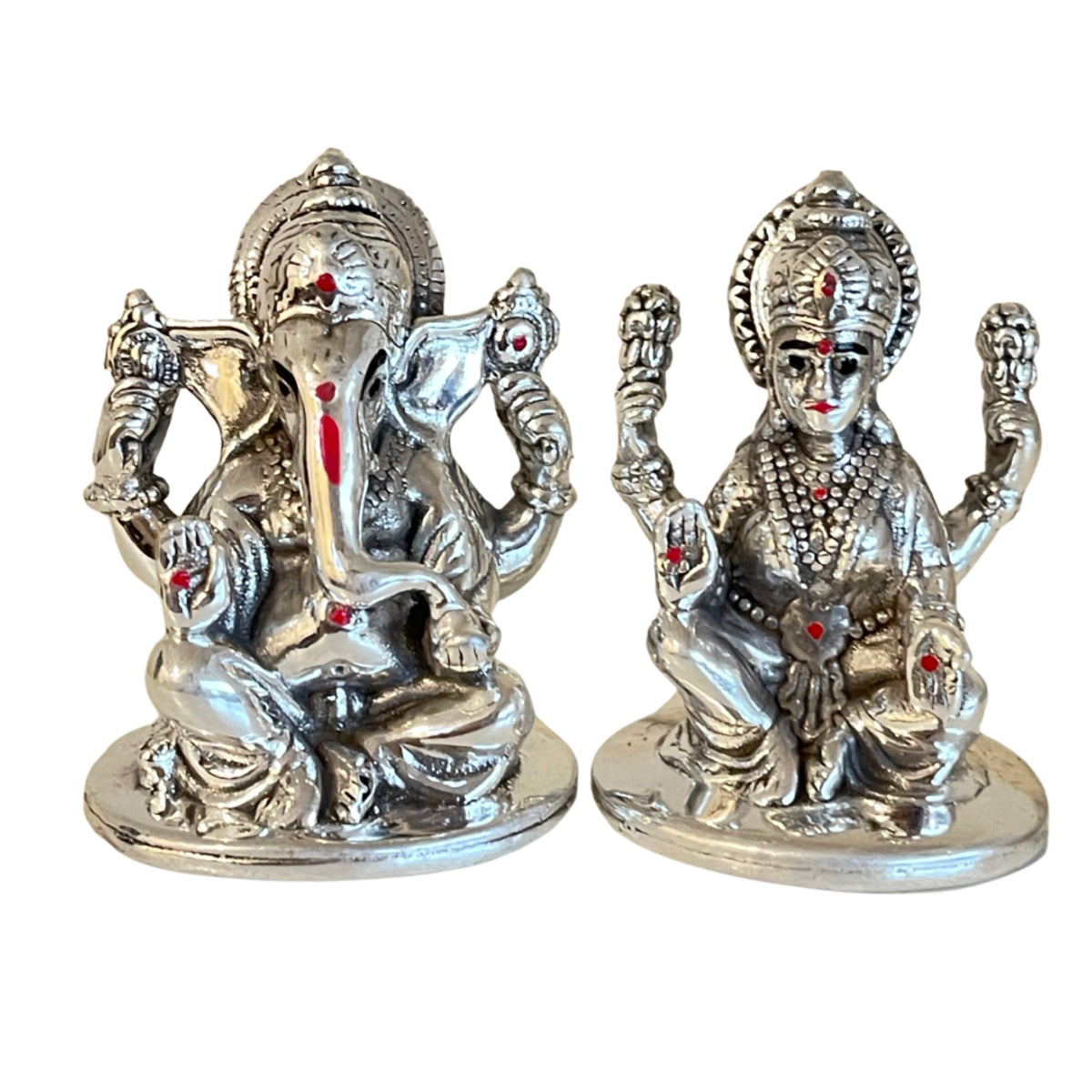 Silver Ganesh and Lakshmi Idol , Silver Ganesh and Lakshmi Statue for Puja