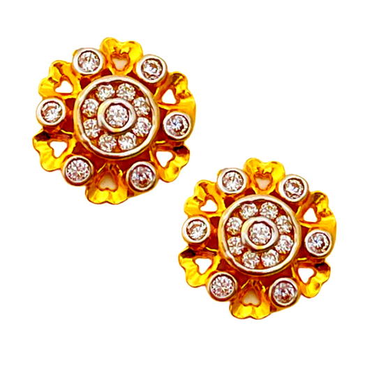 22KT Gold White Stone Flower Earrings.