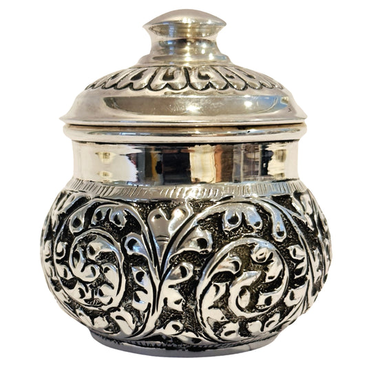 antique silver kumkum cup with lid