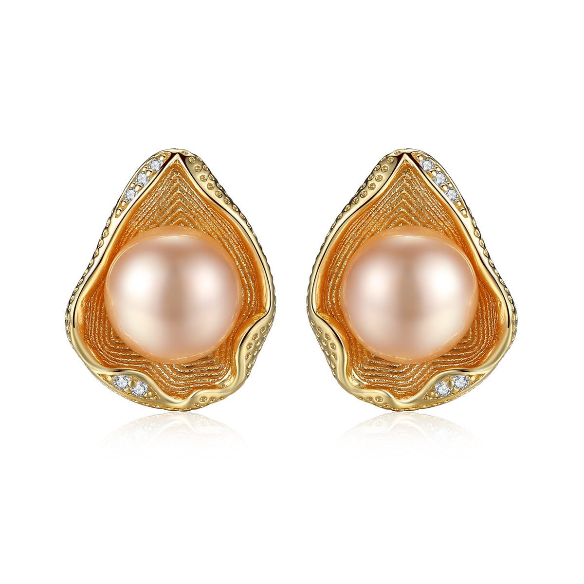 Yellow Gold Plated On 925 Sterling Silver Pearle Stud Earrings