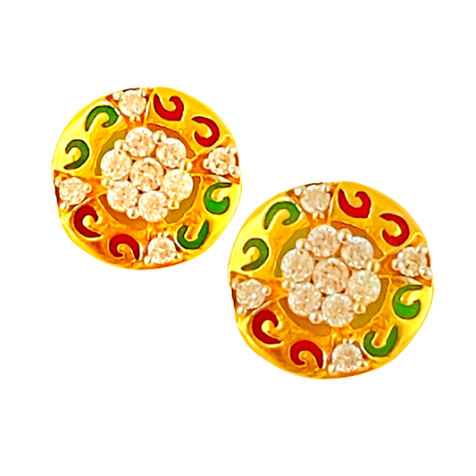 22KT Gold Circular Swirl White Stone Earrings
