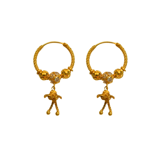 22KT Gold Chain Drop Hoop Earrings