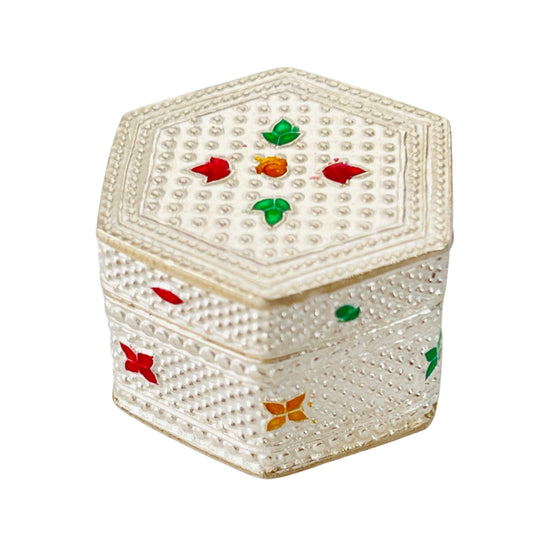 Silver Hexagonal KumKum Box