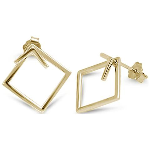 Yellow Gold Plated Square Hoop .925 Sterling Silver Earrings 