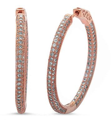 Rose Gold Plated Pave CZ Hoop Earrings