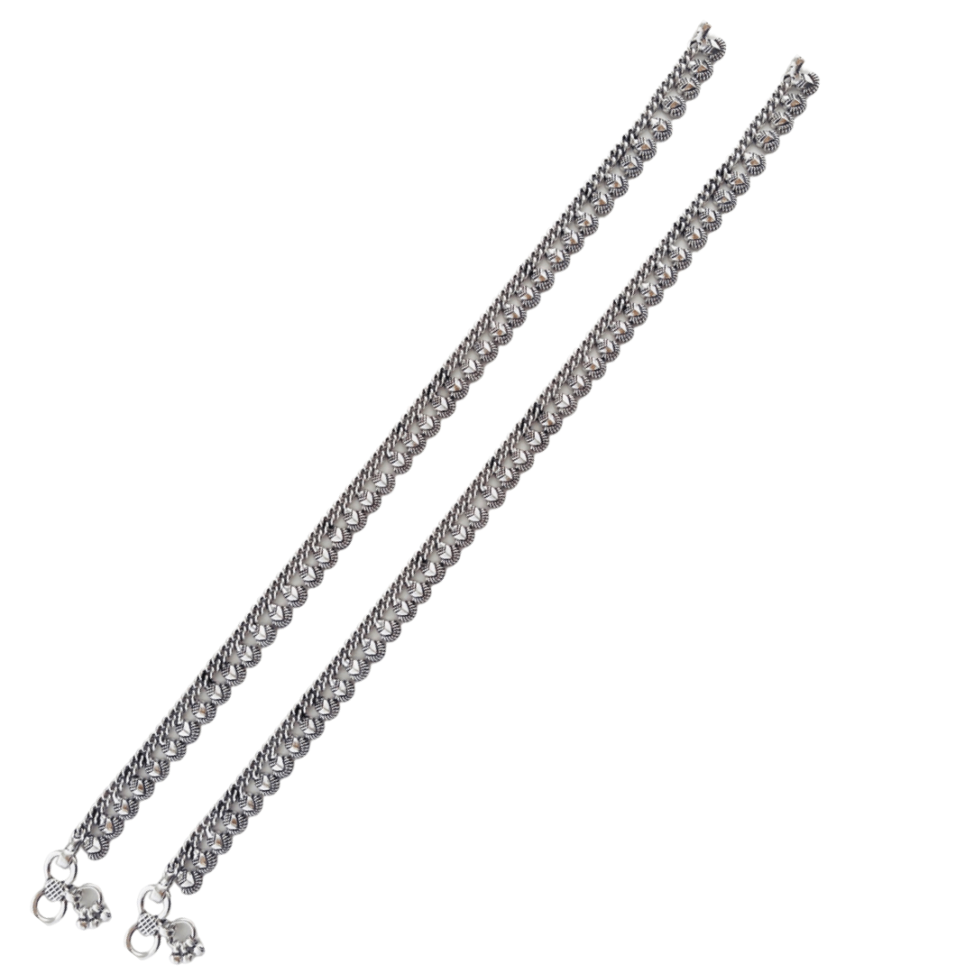 Silver Oxidized Scallop Drop Anklet-10 Inches