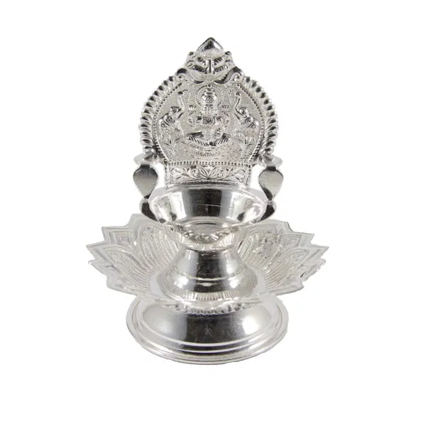 Silver Lotus Base Lakshmi Deepam 4.25 Inches